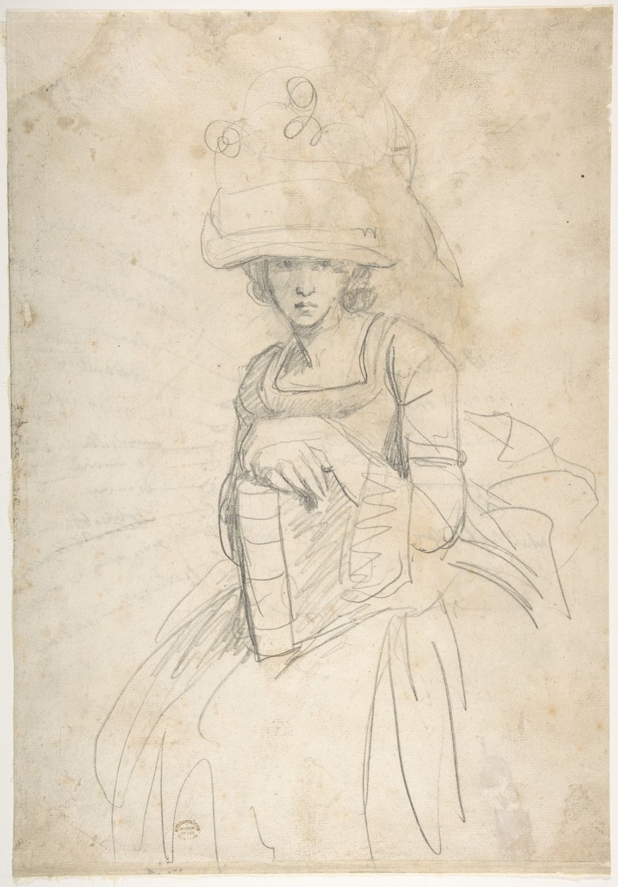 Nainen, joka pitelee kirjaa (etupuoli); Ohje värien asetteluun paletille (takapuoli) tekijältä George Romney