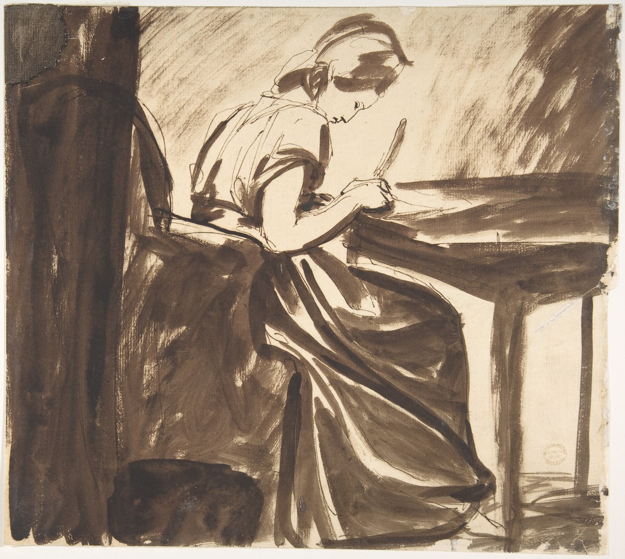Pöydän ääressä istuva nainen (etupuoli); Tanssivia hahmoja (takapuoli) tekijältä George Romney