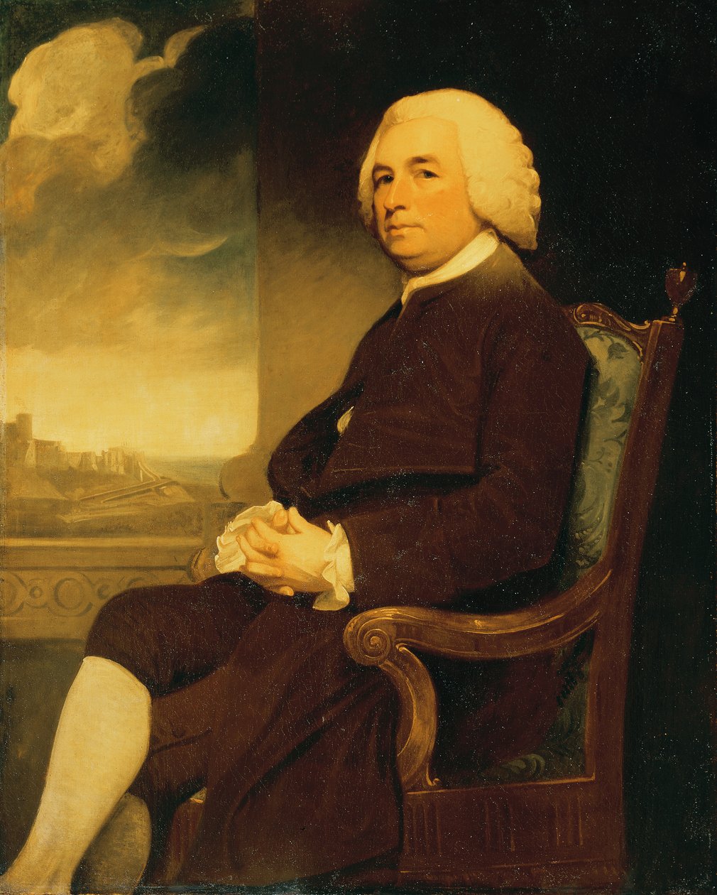 Michael Russellin muotokuva istumassa Doverin linnan takana (öljy kankaalle) tekijältä George Romney