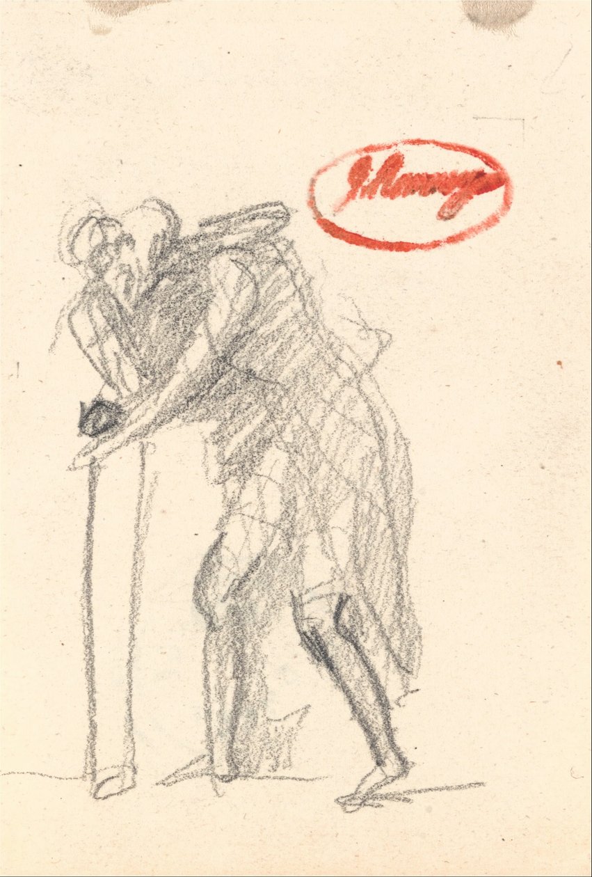 Mahdollisesti taivutettu hahmo kepin kanssa "vanhuudesta" tekijältä George Romney