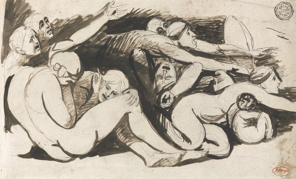 Vankilakohtaus (sivellin ja muste grafiitin päällä paperilla) tekijältä George Romney