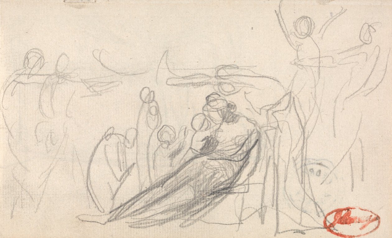 Makaava hahmo lasten ja muiden hahmojen seurassa tekijältä George Romney
