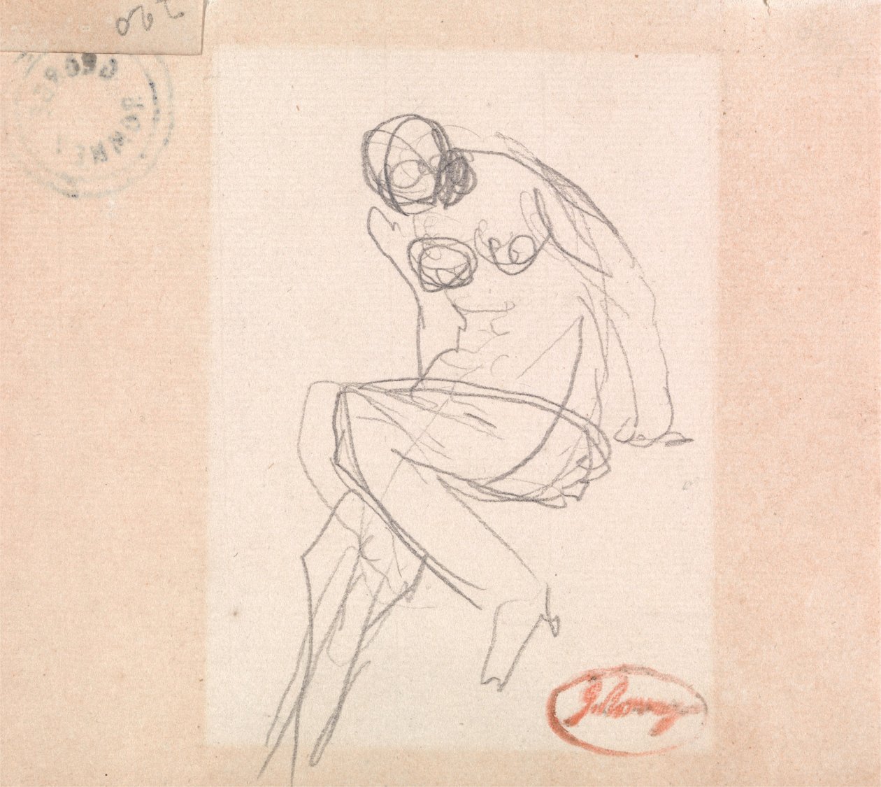 Istuva naisalastonkuva, luultavasti teokseen ”Susanna ja vanhimmat” tekijältä George Romney