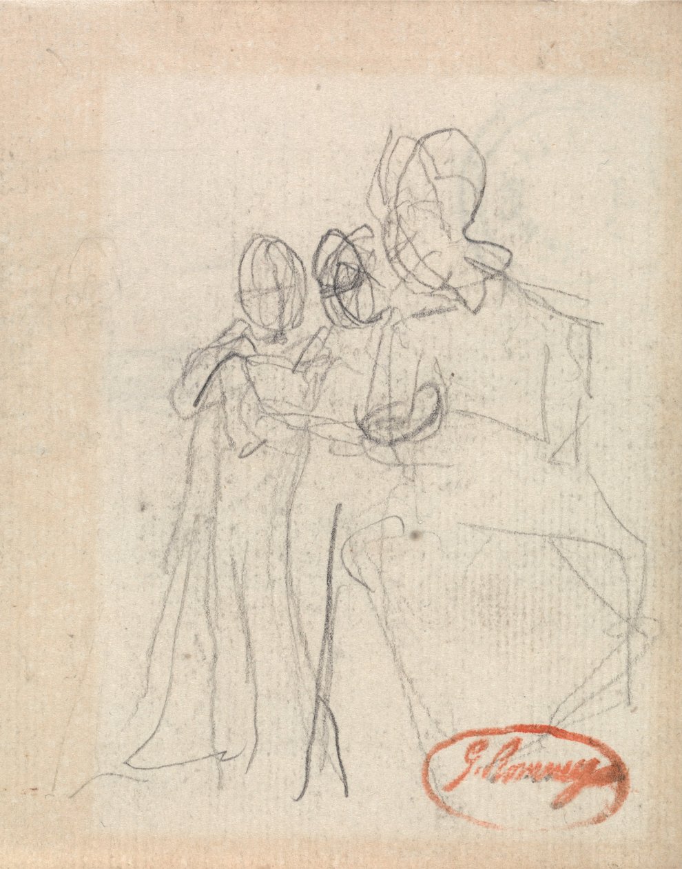 Istuva hahmo ja kaksi lasta tekijältä George Romney