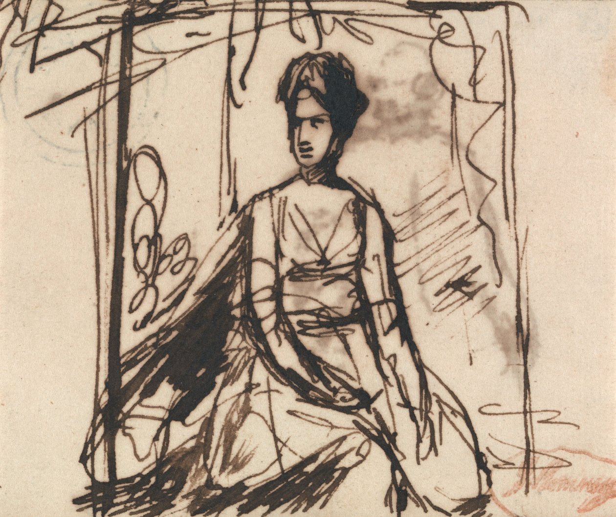 Istuva nainen, mahdollisesti rouva Harris tekijältä George Romney