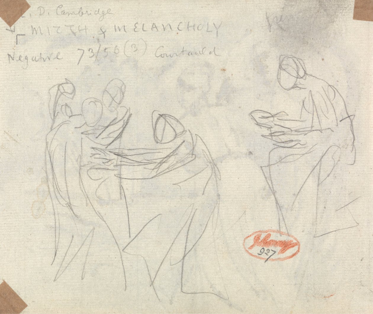 Luonnos noitia ja nuoria luolassa -teoksesta tekijältä George Romney
