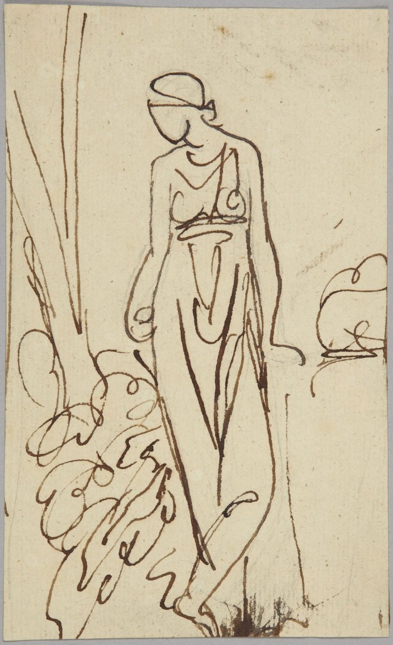 Seisova naishahmo, muotokuvaluonnos tekijältä George Romney