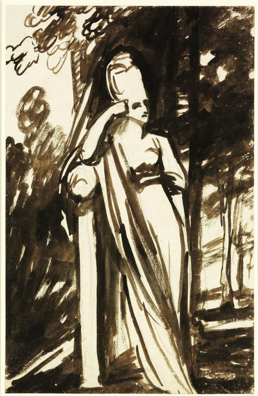 Seisova nainen stelen äärellä tekijältä George Romney