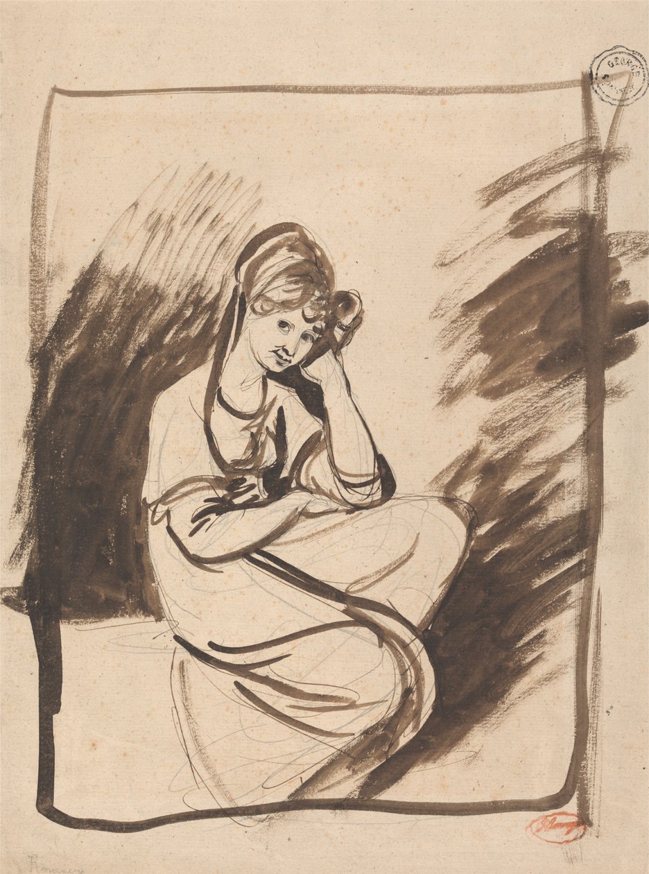 Luonnos naisen muotokuvaksi, mahdollisesti Elizabeth, Derbyn kreivitär tekijältä George Romney