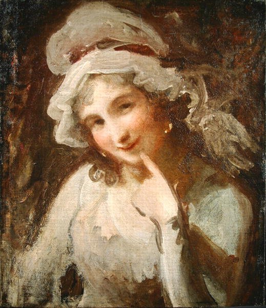 Hymyilevän nuoren naisen tutkimus (öljy kankaalle) tekijältä George Romney