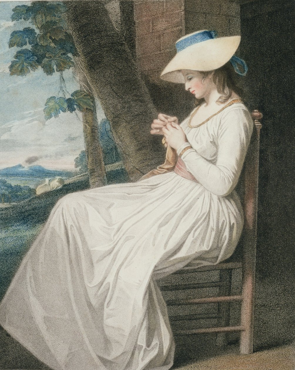 Ompelija, kaiverrus Thomas Cheesman (1760-n. 1834), pub. John und Josiah Boydell, 1787 (pistekaiverrus) (pari 125533) tekijältä George Romney
