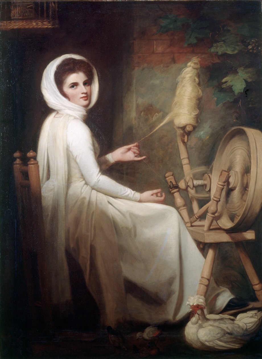 Spinstress Lady Emma Hamilton kehruupyörässä tekijältä George Romney