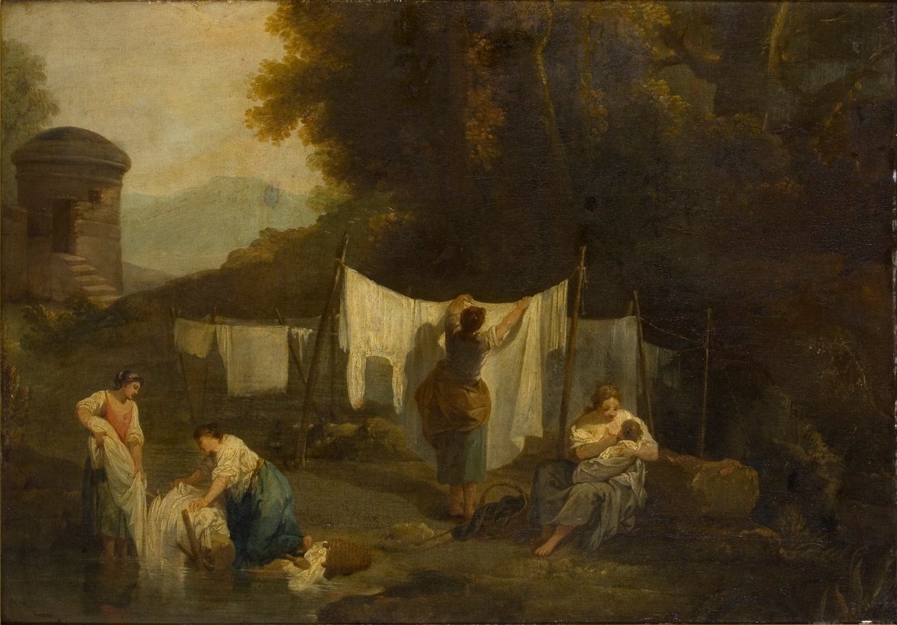 "Valkaisualueet Talonpojat pesemässä liinavaatteita", 1754-1802 tekijältä George Romney