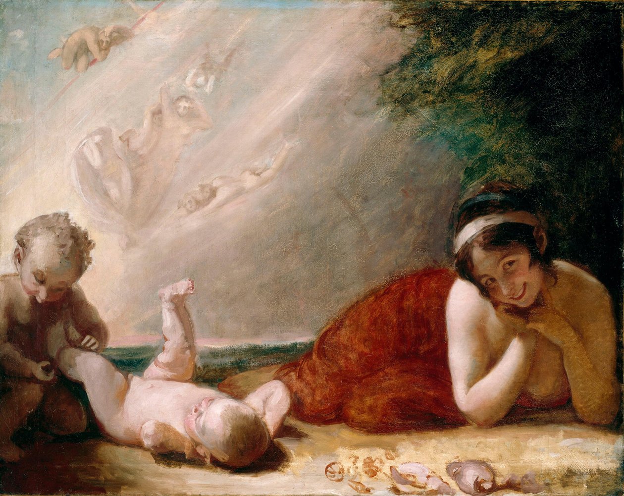 Titania, Puck ja vaihdokki Shakespearen teoksesta ”Kesäyön unelma” tekijältä George Romney