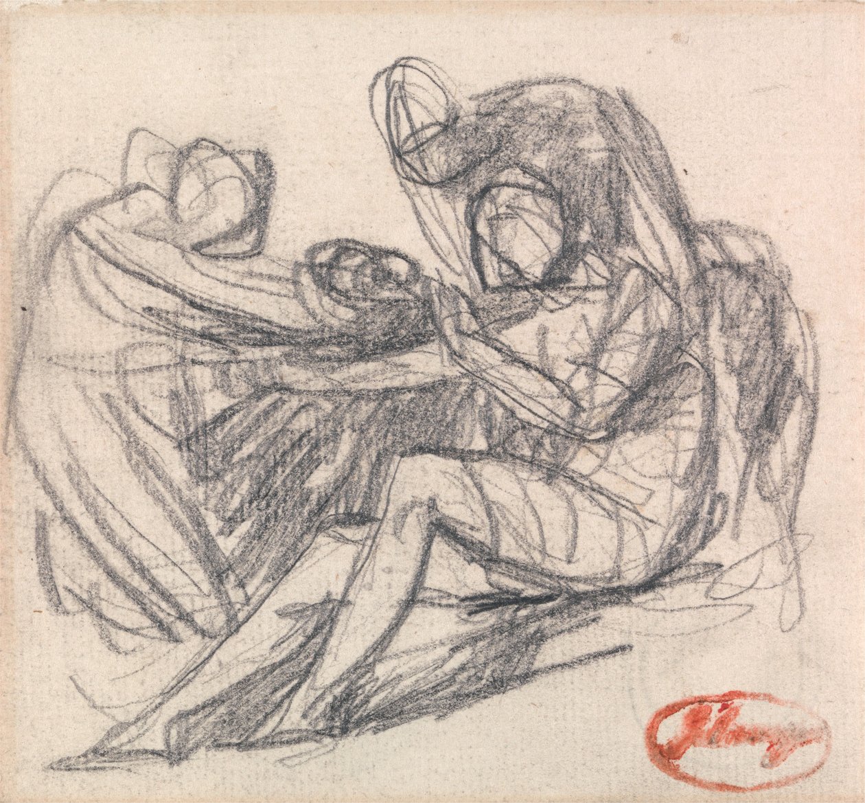 Kaksi hahmoa auttamassa istuvaa hahmoa tekijältä George Romney