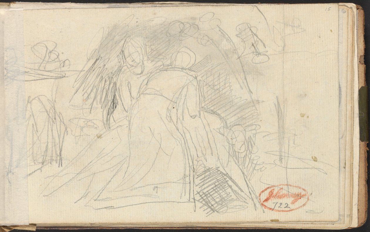 Kaksi hahmoa nostamassa maassa makaavaa hahmoa tekijältä George Romney