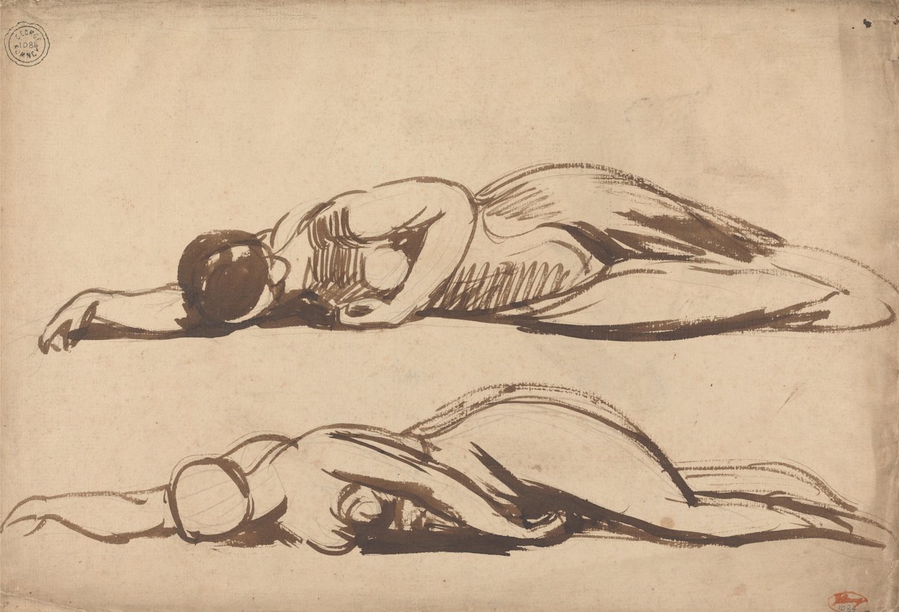 Kaksi tutkimusta polvillaan olevasta naisesta, mahdollisesti Pyhä Cecilia tekijältä George Romney
