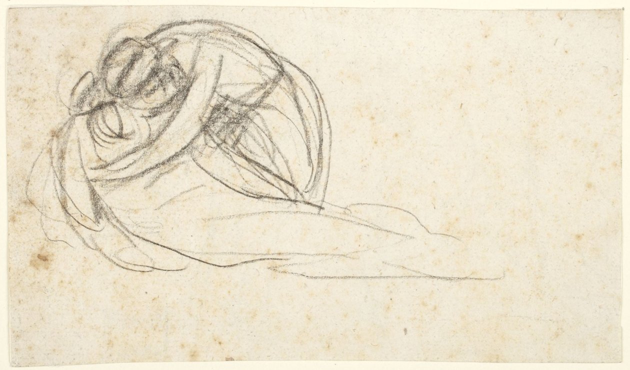 Nainen syleilee makuulla olevaa hahmoa (takapuolella: kahden seisovan hahmon alaosa) tekijältä George Romney
