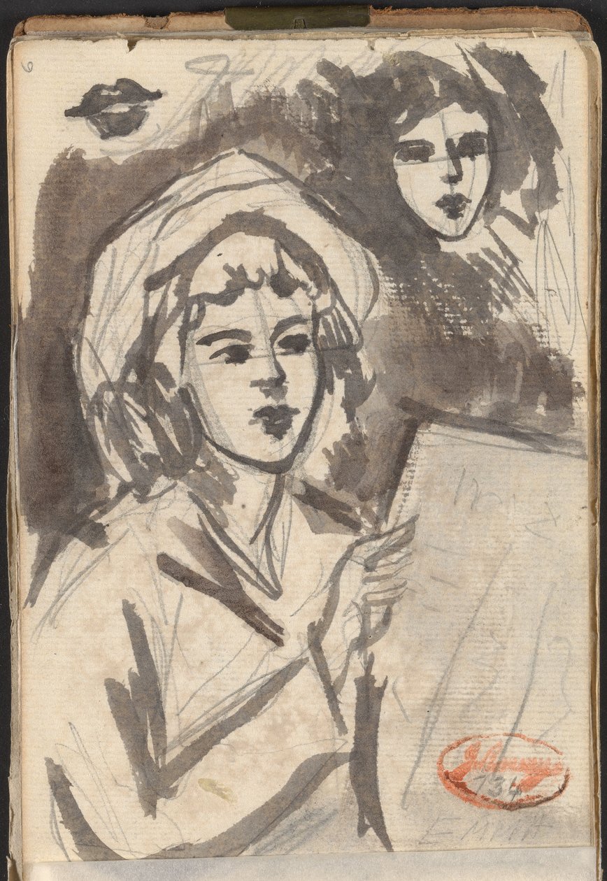 Lukeva nainen ja kasvojen tutkimus tekijältä George Romney