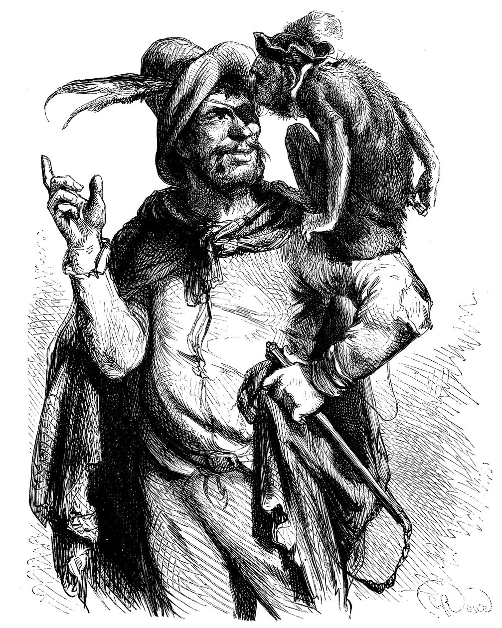 George Rouxin (1853-1929) kuvitus Cervantesin Don Quijote -teokseen: Mestari Peter ja hänen apinansa - apina kirjallisuudessa - tekijältä George Roux