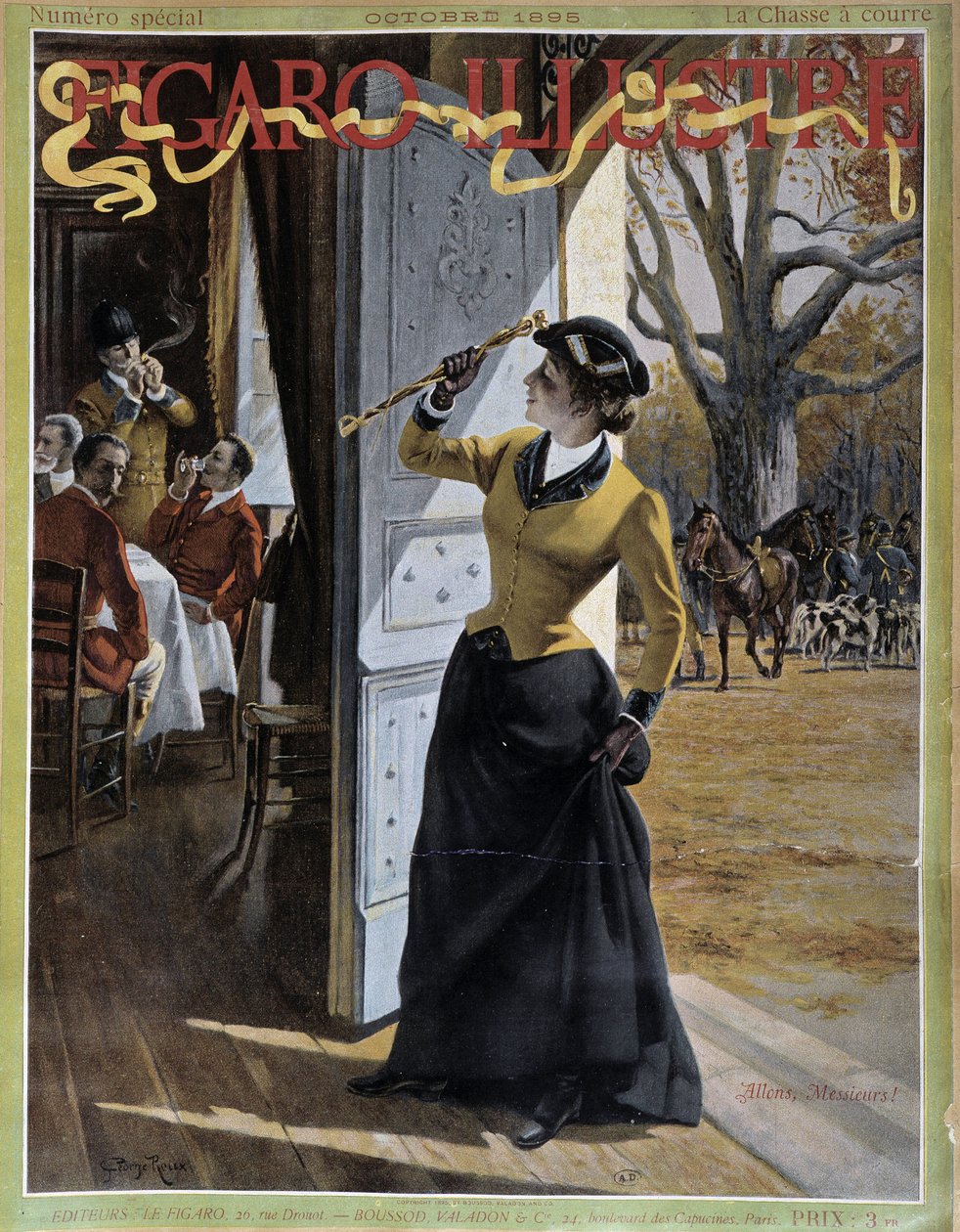 Nainen metsästysasuissa - "" Figaro Illustrated" -asussa lokakuusta 1895 tekijältä George Roux