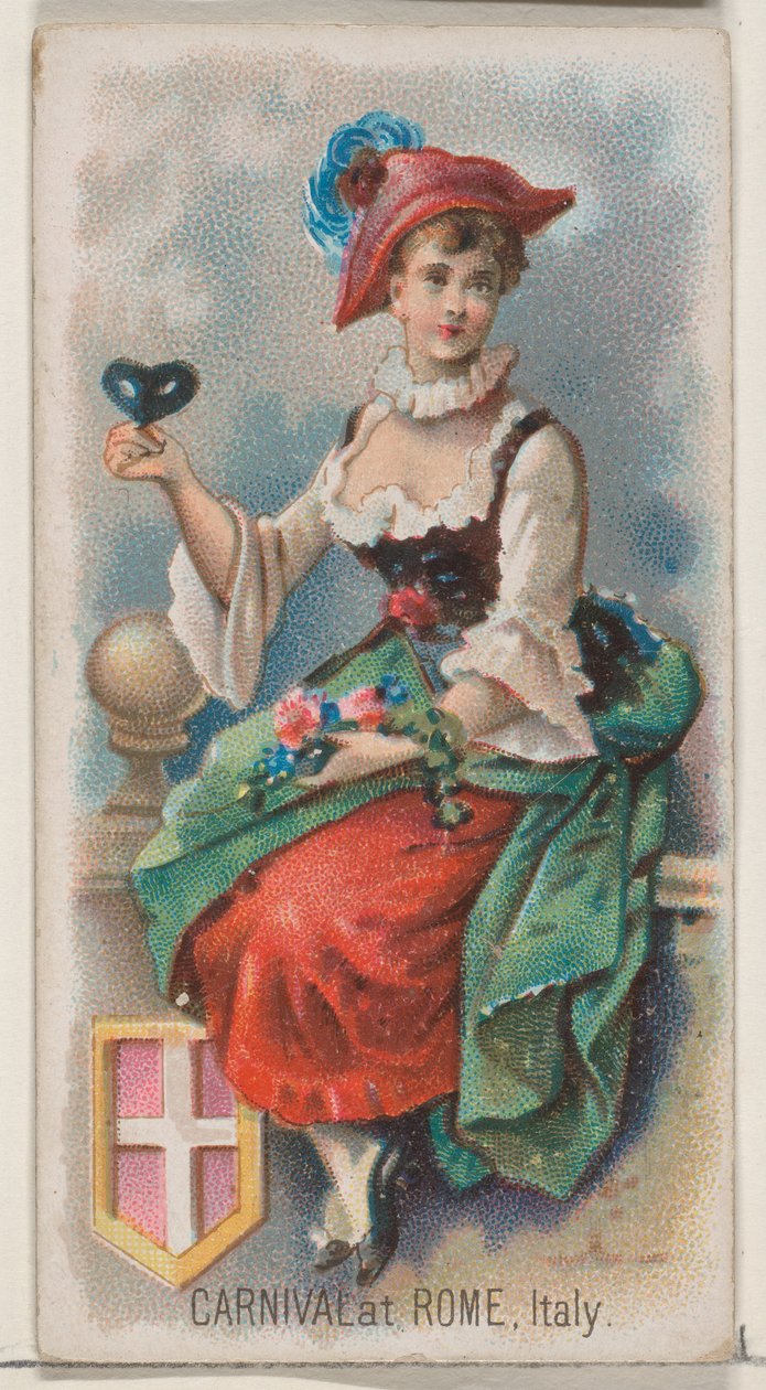 Karnevaali Roomassa, Italiassa, Holidays-sarjasta N80 Duke-tuotemerkin savukkeille, 1890, 1890. tekijältä George S. Harris and Sons