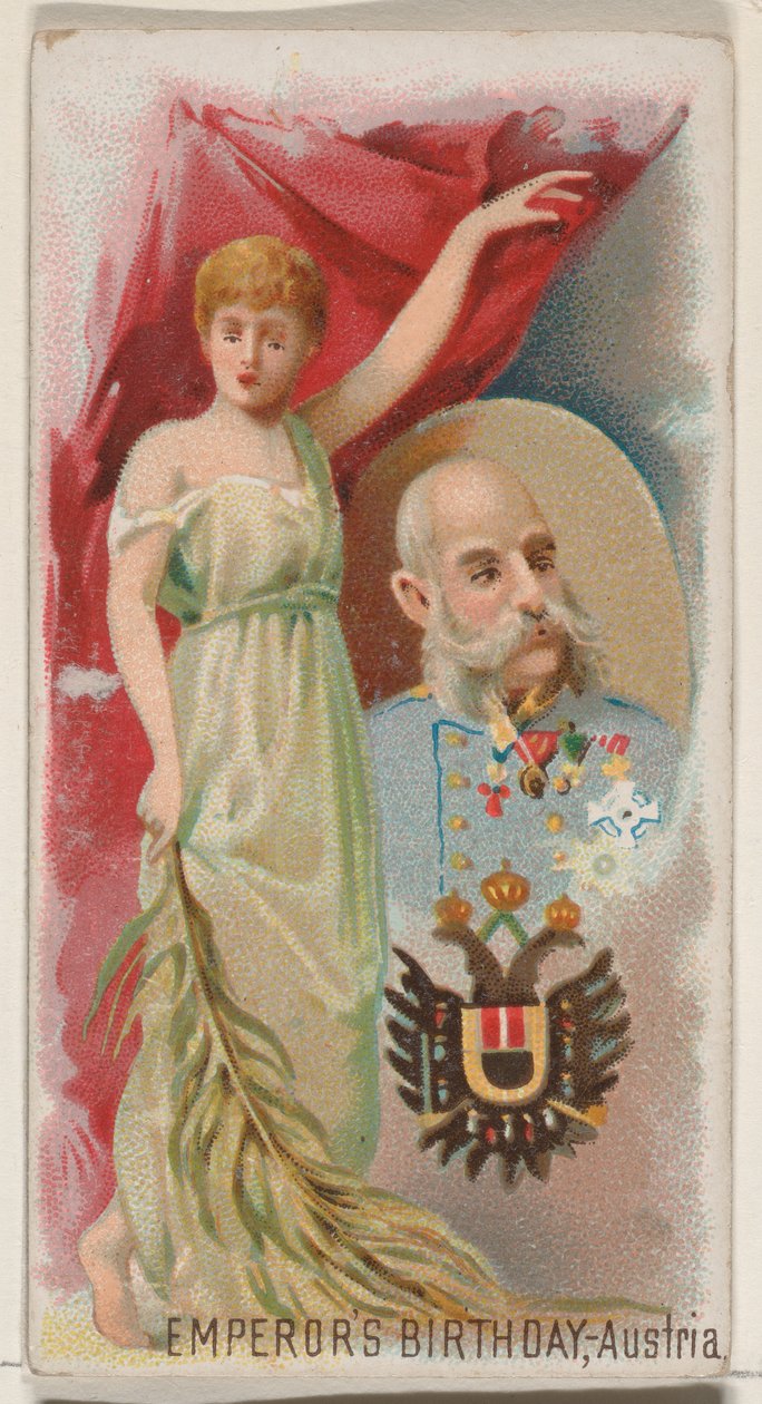 Keisarin syntymäpäivä, Itävalta, Holidays-sarjasta N80 Duke-tuotemerkin savukkeille, 1890, 1890. tekijältä George S. Harris and Sons