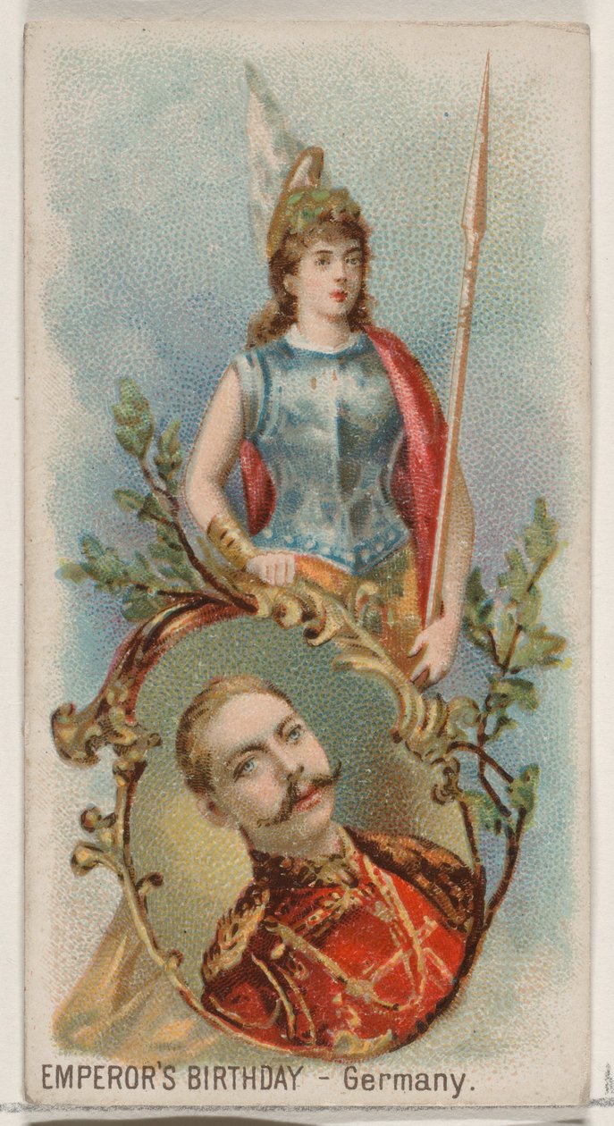 Keisarin syntymäpäivä, Saksa, Holidays-sarjasta N80 Duke-tuotemerkin savukkeille, 1890, 1890. tekijältä George S. Harris and Sons