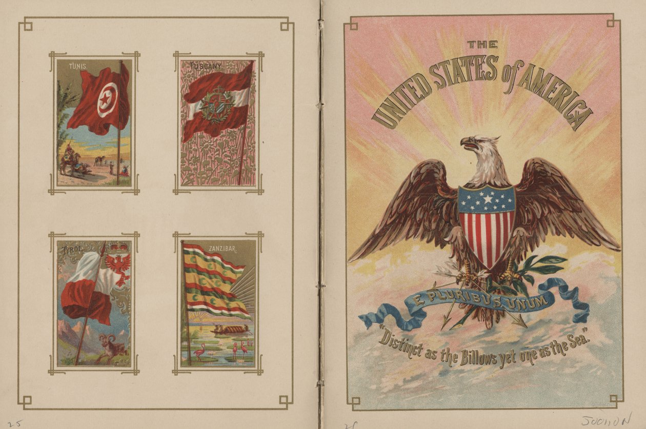 Kaikkien kansakuntien ja Amerikan yhdysvaltojen liput - sivut 25 ja 26, 1887 tekijältä George S. and Sons Harris