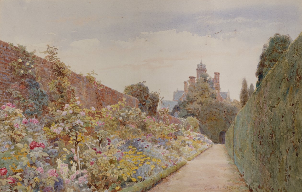 The Rose Walk at Mynthurst, n. 1940 (lyijykynä ja akvarelli) tekijältä George Samuel Elgood