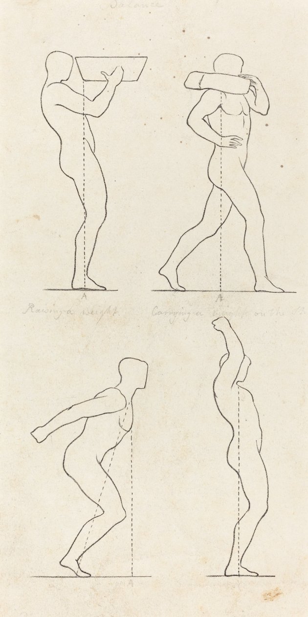 Painon kantaminen; Valmistautuminen hyppäämiseen ja laskeutumiseen tekijältä George Scharf after John Flaxman