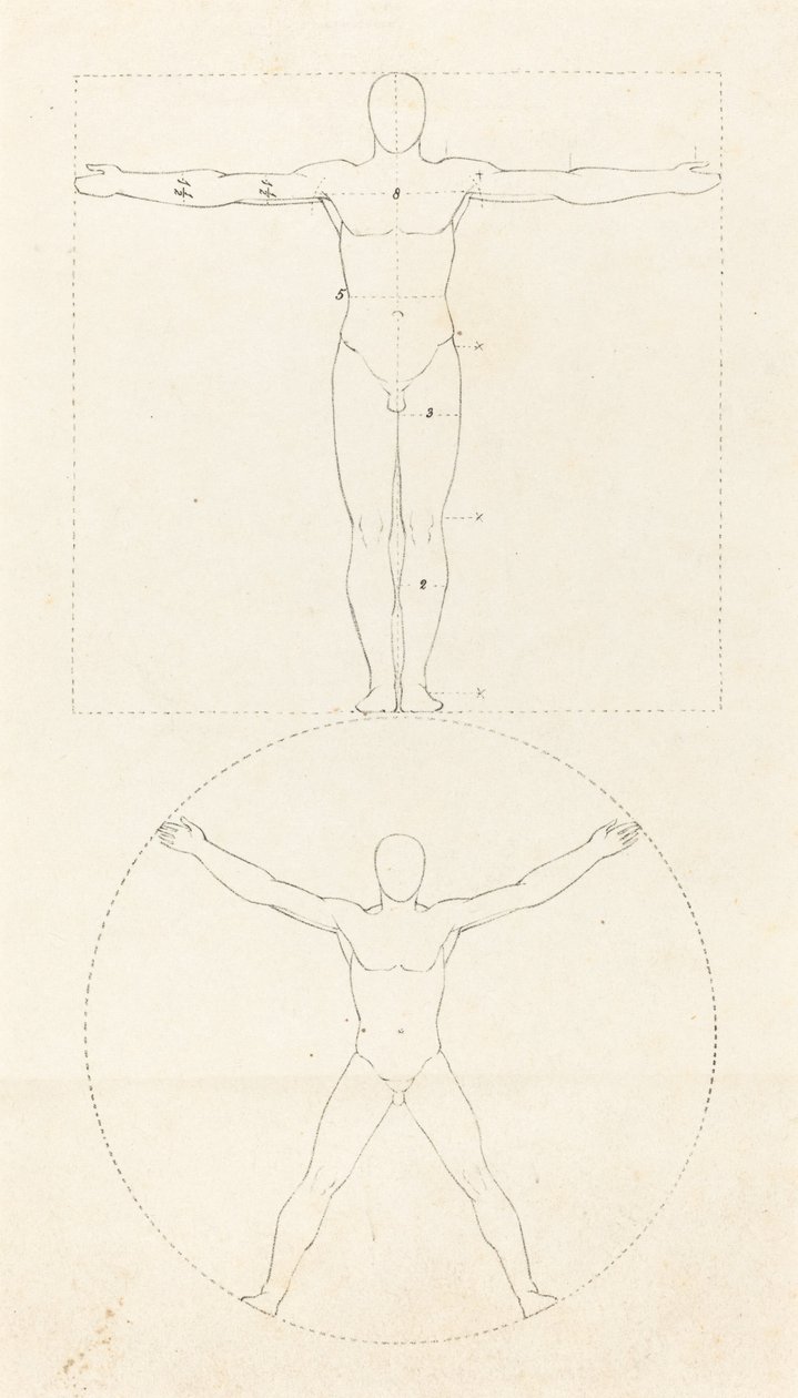 Ihmishahmon ympyrä ja neliö tekijältä George Scharf after John Flaxman