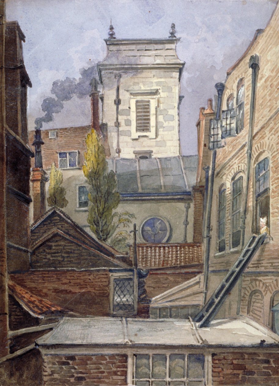 St George Botolph Lanen kirkon torni, Lontoon kaupunki, n. 1830. tekijältä George Shepheard