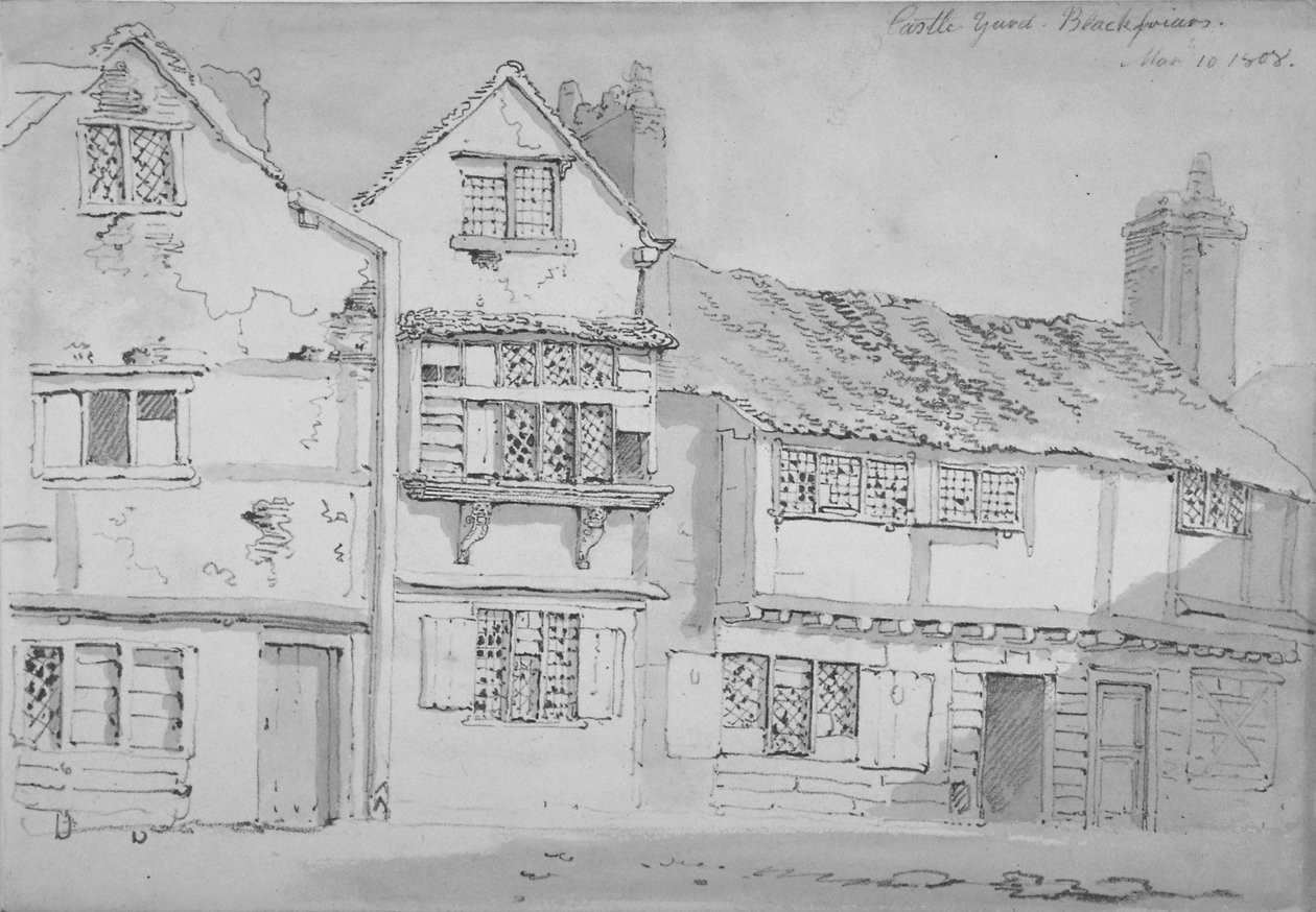 Rakennukset Castle Yardissa, Blackfriars, Lontoo, 1808 tekijältä George Shepherd