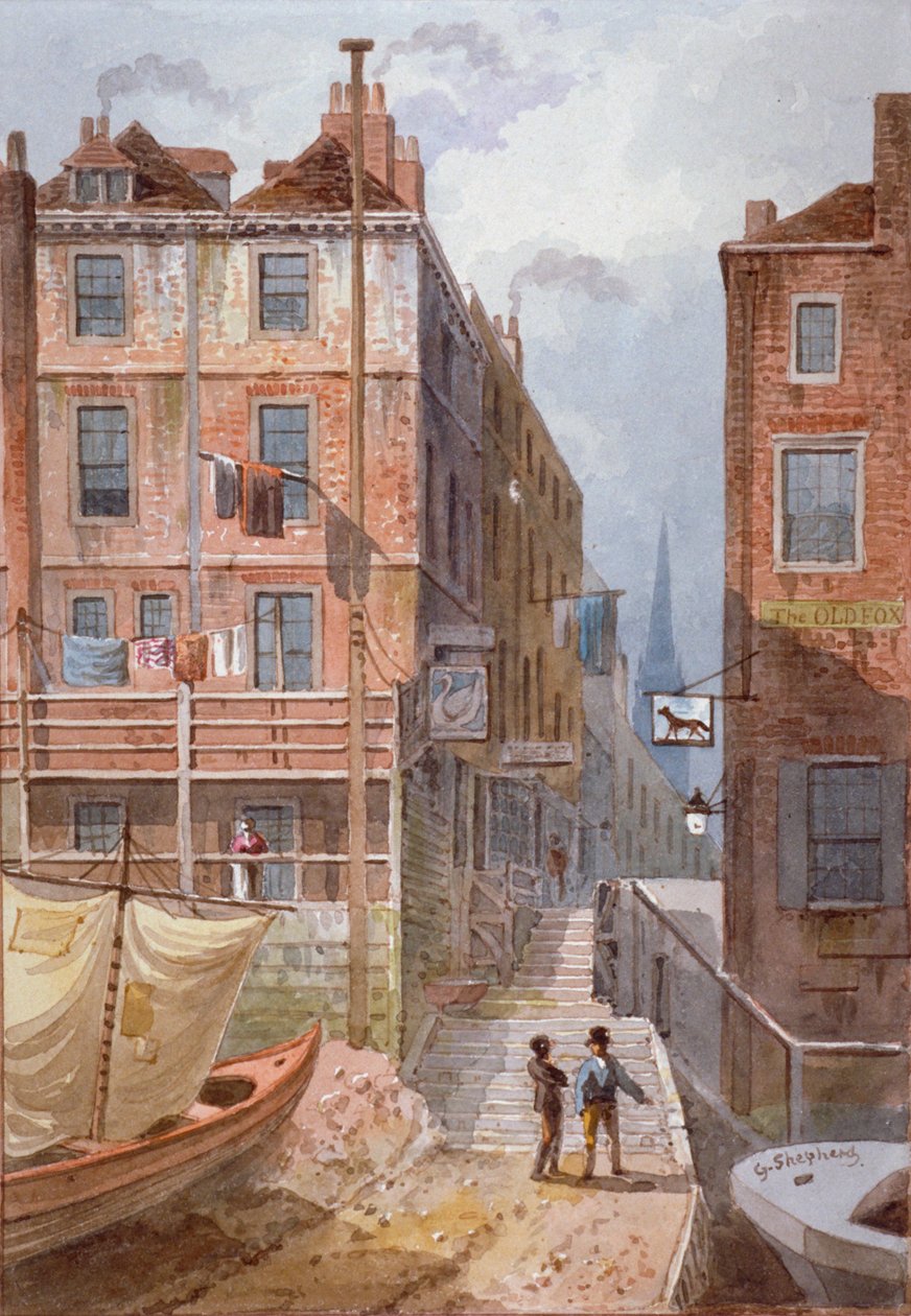 Hungerford Stairs, Westminster, Lontoo, n. 1815 tekijältä George Shepherd
