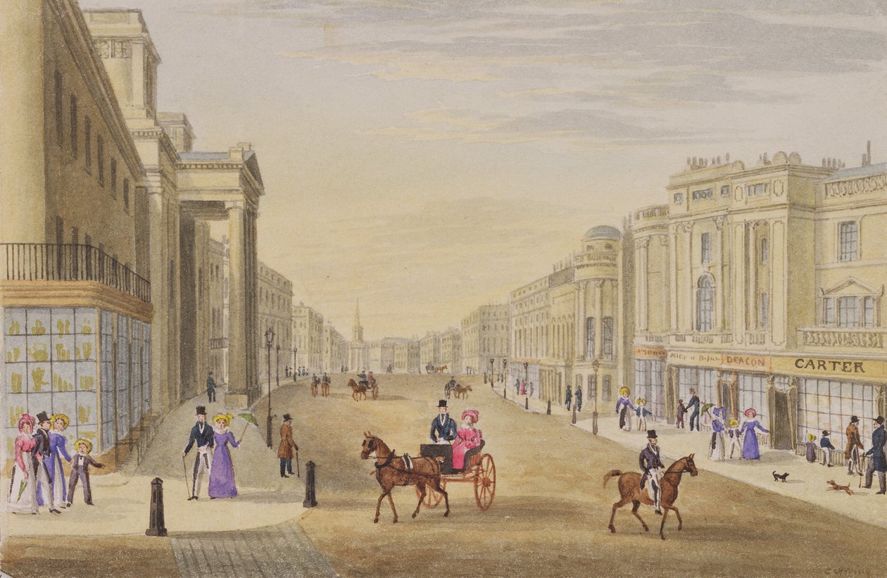 Regent Street, katsoen pohjoiseen Hanover Streetiltä, noin 1830 tekijältä George Shepherd