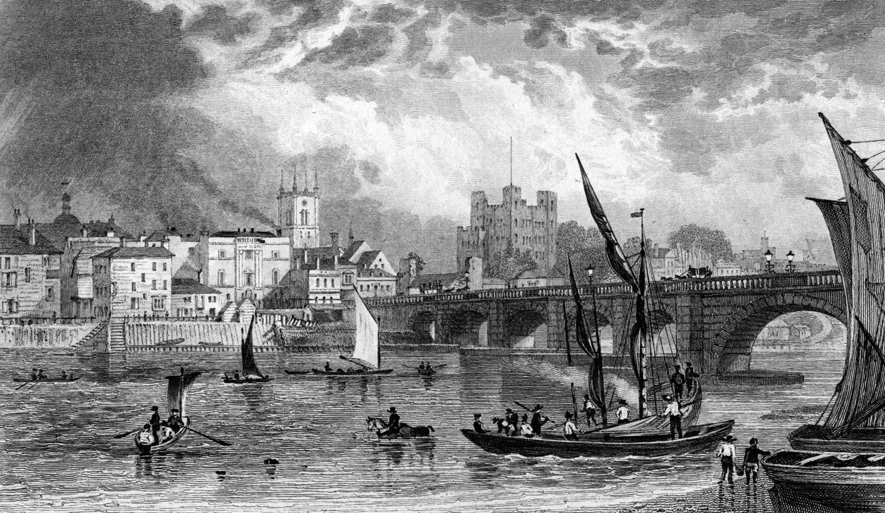 Rochester Bridge, kaiverrus H. Adlard, n. 1830 tekijältä George Shepherd