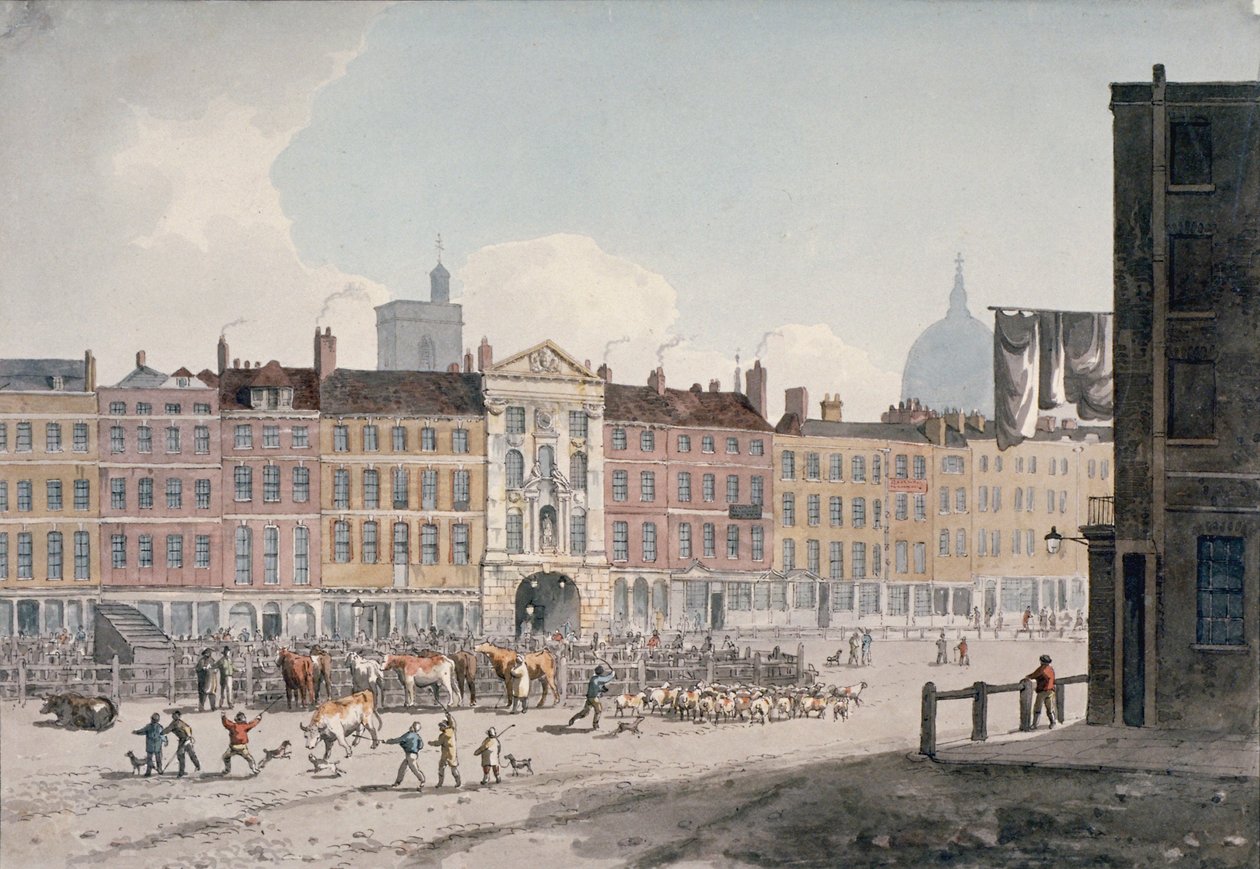 Smithfield Market, Lontoon kaupunki, 1810. tekijältä George Shepherd