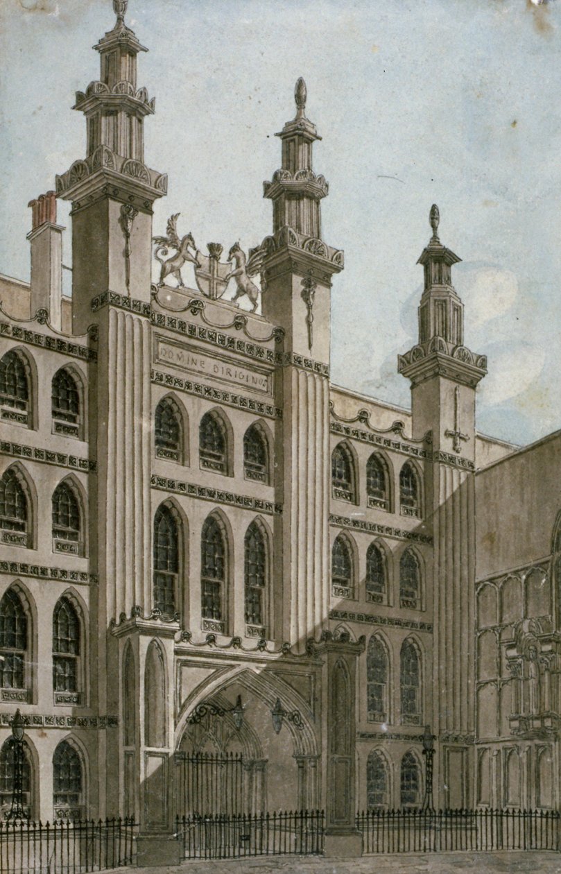 Lounaisnäkymä Guildhall-rintamalta, Lontoon kaupunki, 1810 tekijältä George Shepherd