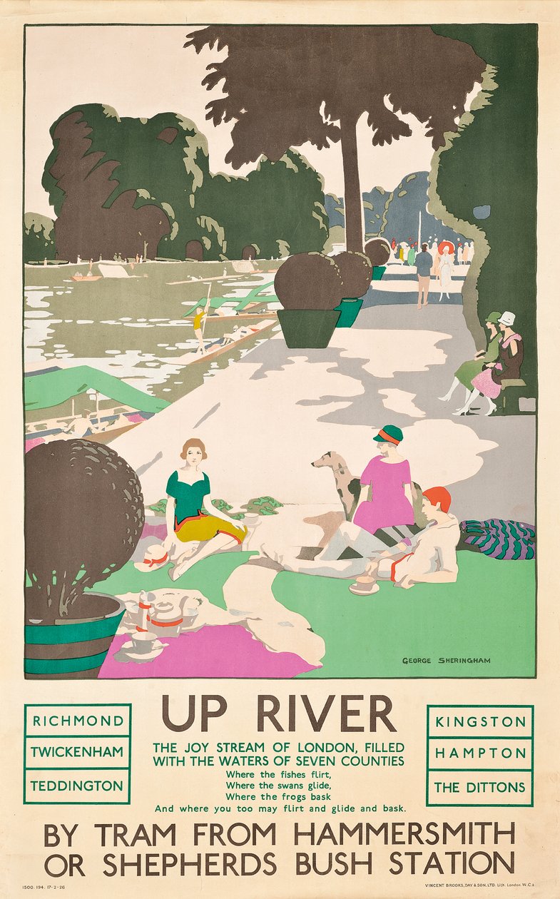 "Up River", Lontoon liikennejuliste, 1926 tekijältä George Sheringham