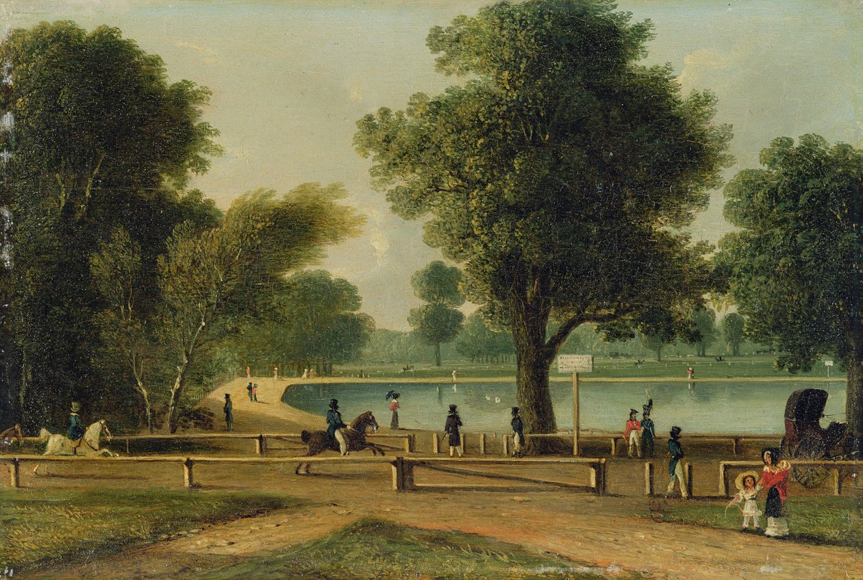 The Serpentine, Hyde Park (öljy paneelille) tekijältä George Sidney (attr. to) Shepherd