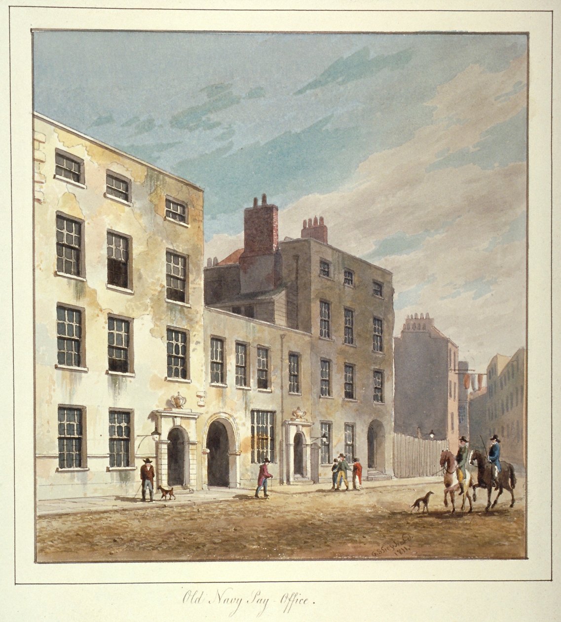 Old Navy Pay Office, Old Broad Street, Lontoon kaupunki, 1811. tekijältä George Sidney Shepherd