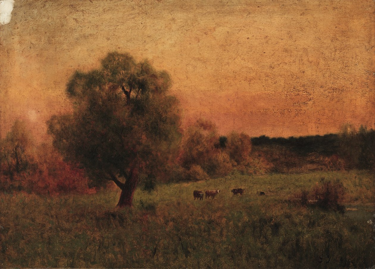 Lehmät pellolla (öljy kankaalle) tekijältä George Snr. Inness