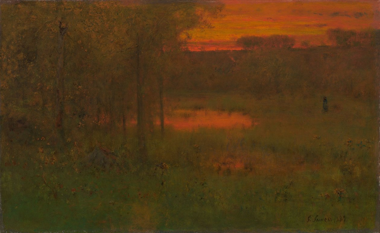 Maisema, auringonlasku, 1887-89 tekijältä George Snr. Inness