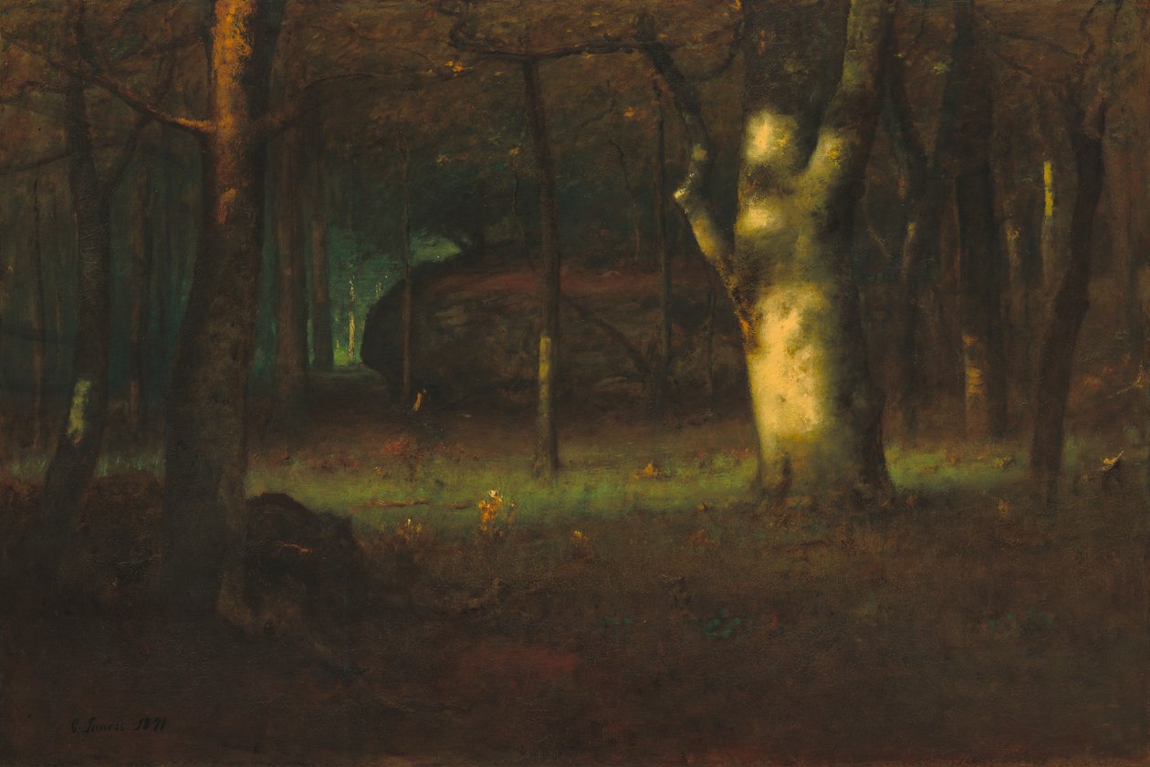 Auringonlasku metsässä, 1891 tekijältä George Snr. Inness