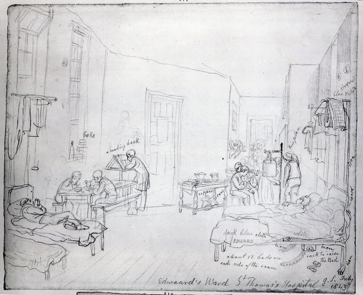 Edwardin osasto, St. Thomasin sairaala, Lontoo, 1843 tekijältä George Snr Scharf