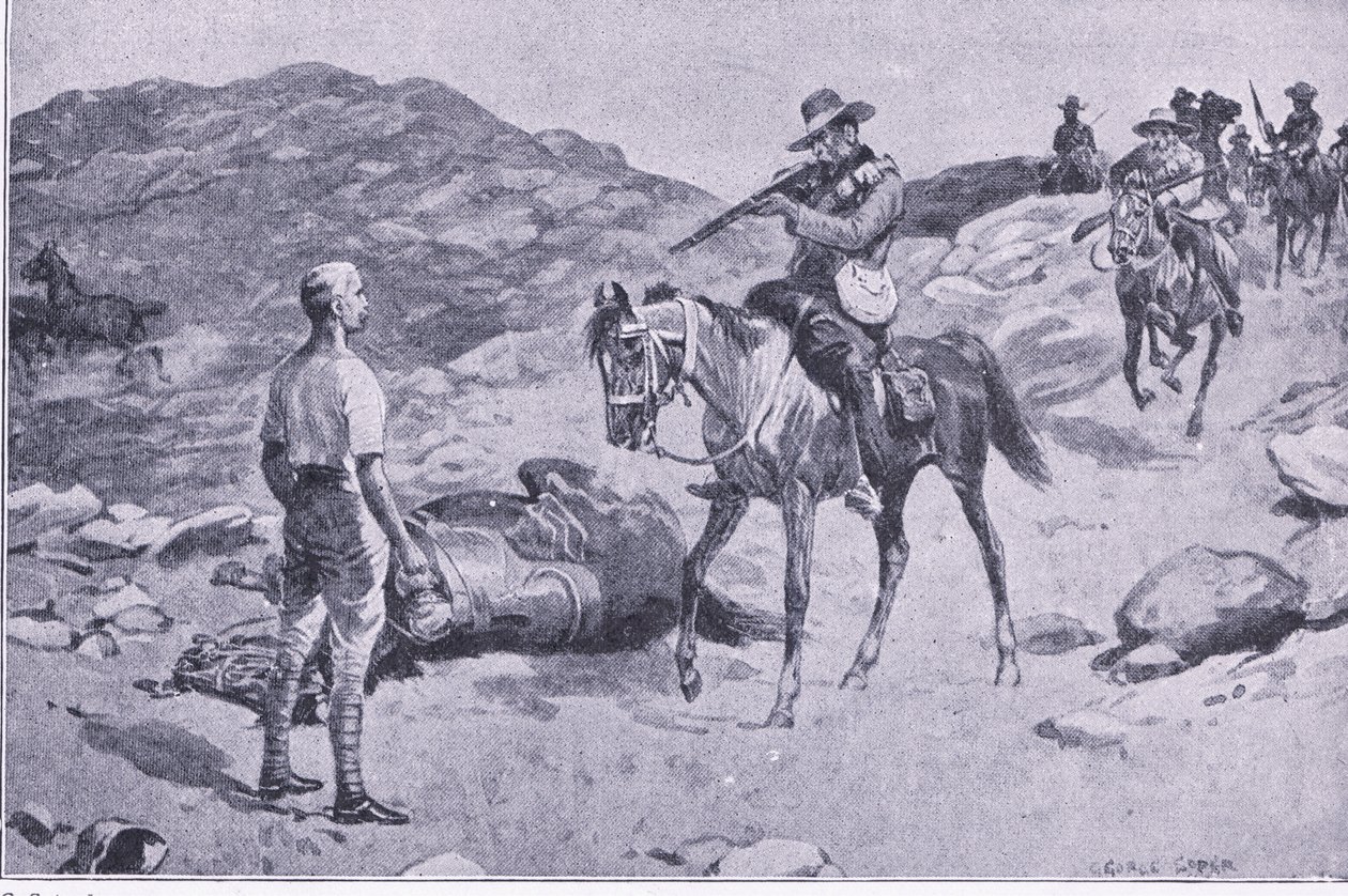 A gallant deed on the march to Hoopstad, After Pretoria: The Guerilla War julkaissut Harmsworth Bros Limited 1901. tekijältä George Soper