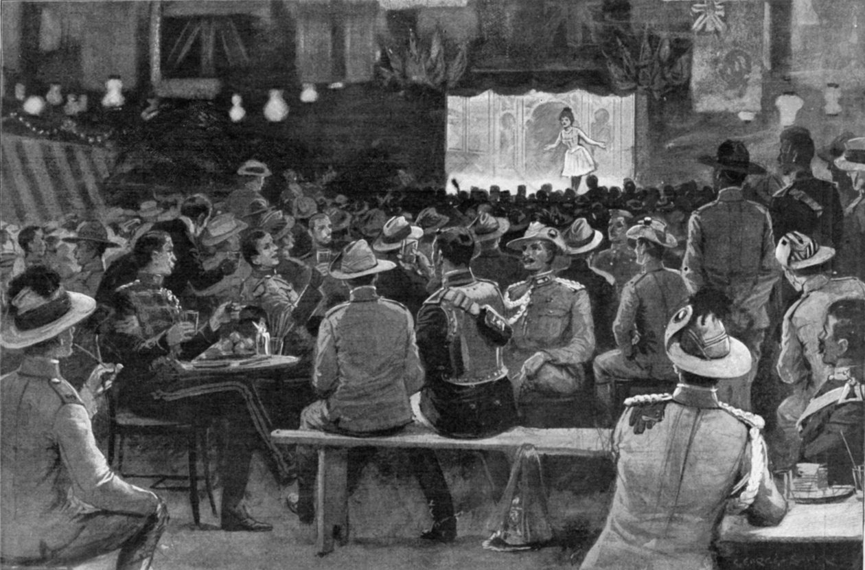 The Entertainment of Colonials, jonka pitävät Royal Horse Guards Albany Street Barracksissa, kuvitus teoksesta "The Graphic", 19. heinäkuuta 1902 tekijältä George Soper