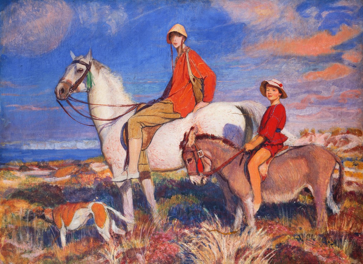 Hilda ja Mary Studland Bayssä, Dorsetissa, n. 1930 (öljy kankaalle) tekijältä George Spencer Watson