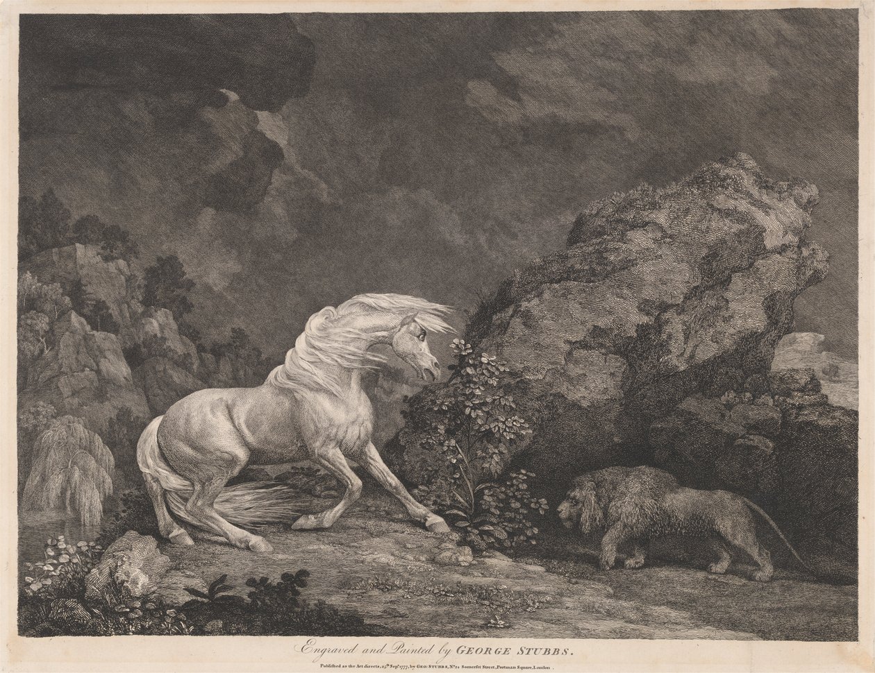 Leijonan pelästynyt hevonen tekijältä George Stubbs